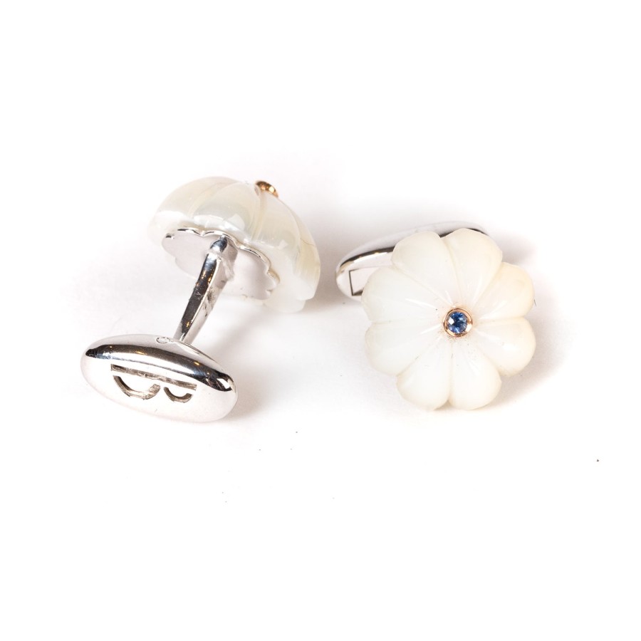 Cufflinks & Jewelry | Barbarulo Napoli Cufflinks "Mother Of Pearl With Sapphires" Made Of Sterling Silver - P