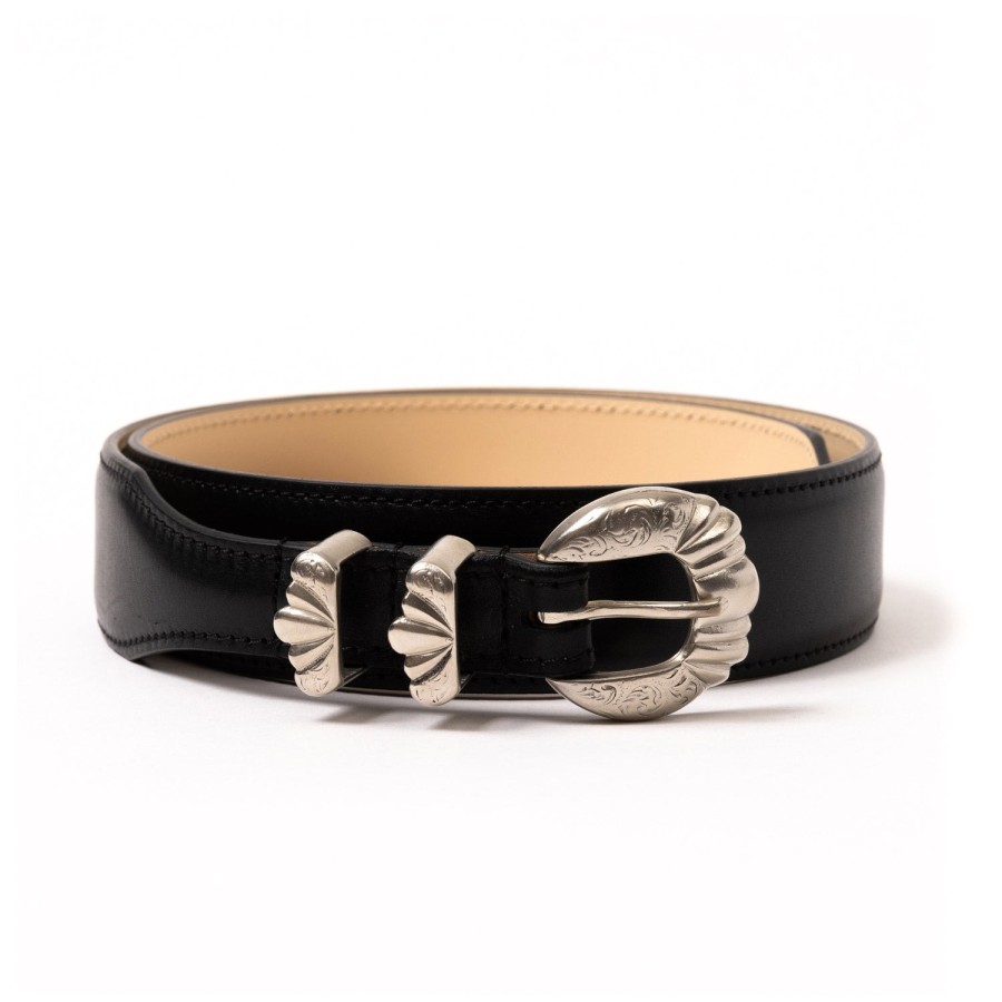 Belts | Silver Ostrich Silver Ostrich X Mj: Western Belt "Versailles" Made Of Black Calfskin