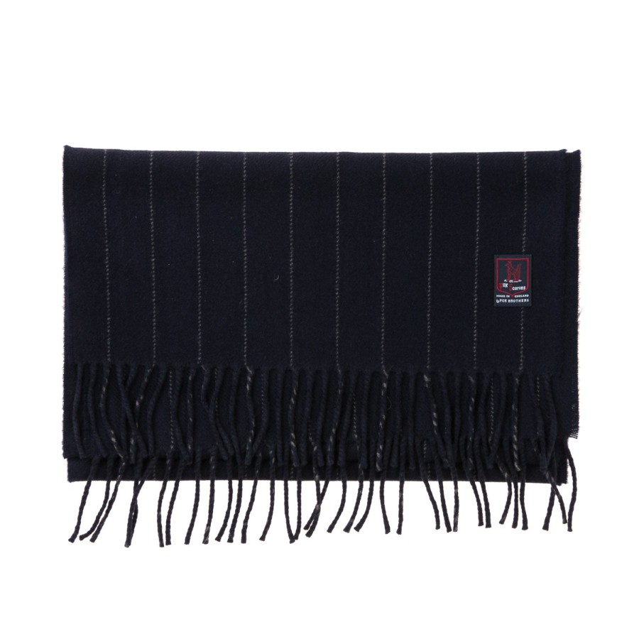 Scarfs | Fox Brothers Fox Brothers X Mj: Dark Blue Scarf "Fox Pin-Stripe" Made Of Cashmere A