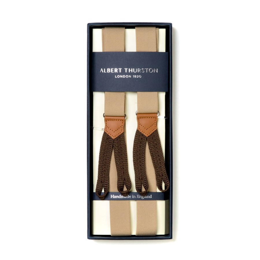 Braces | Albert Thurston Sand-Colored Elastic Suspenders To Button